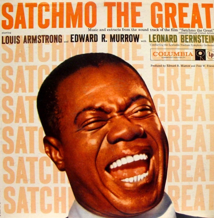 A capa do disco de 33 rotações, dos anos 50, de Louis Armstrong, baseado num documentário feito pelo grande Ed Murrow.