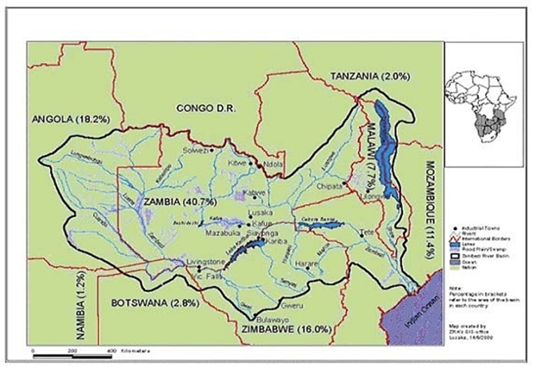 A gigantesca, fenomenal bacia hidrográfica do Rio Zambeze, que apanha uma boa parte de Angola, toda a Zâmbia, todo o Malawi, quase metade do Zimbabué e uma boa parte de Moçambique. 